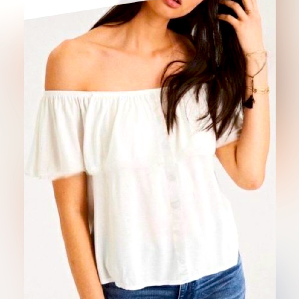 American Eagle Outfitters White Off-Shoulder Top